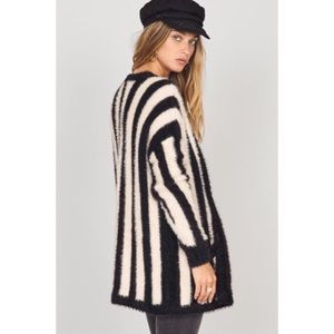 Amuse Society Keep Me Cozy Fuzzy Striped Grandpa Cardigan Sweater